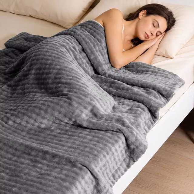 Livingandhome Grey Fleece Throw Blanket, W: 180 cm, L: 200 cm