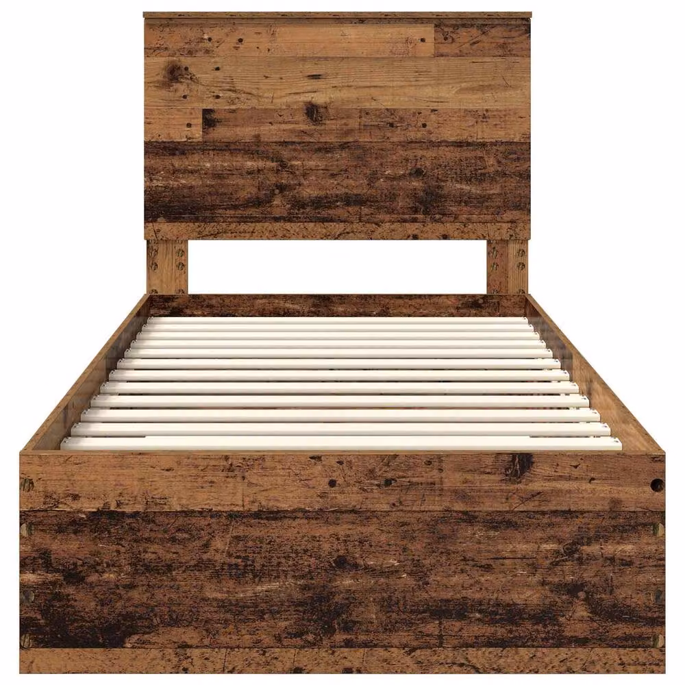Berkfield Home Bed Frame with Headboard in Old Wood Brown, W/D/H: 90 x 200 cm – 4