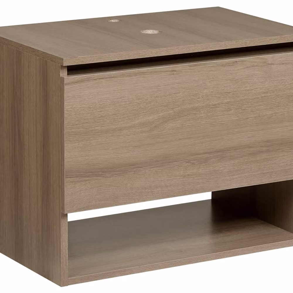 Wyld and Coco Wall Mounted Brown Bathroom Vanity Unit with Pre Cut Basin Holes W: 60 cm, D: 39 cm – 2