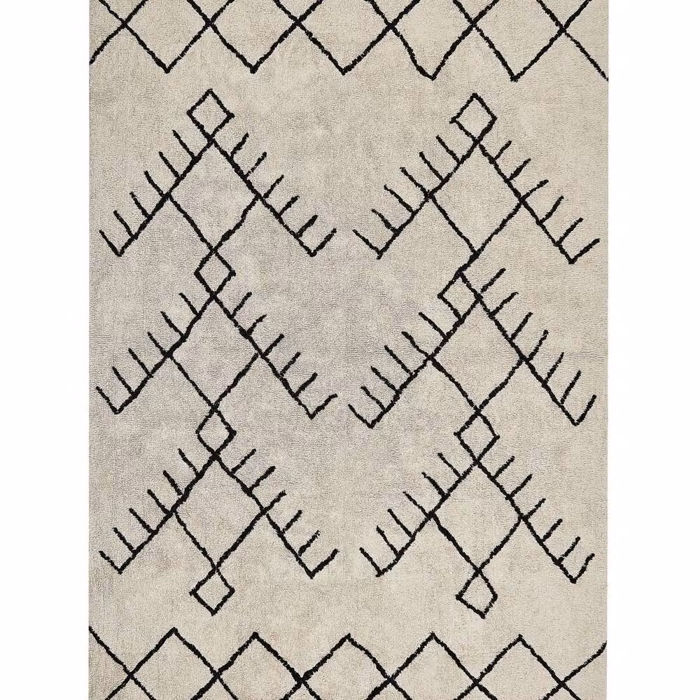 Wyld and Coco Beige and Black Geometric Woven Cotton Rug with Fringes, W: 160 cm, L: 230 cm – 2