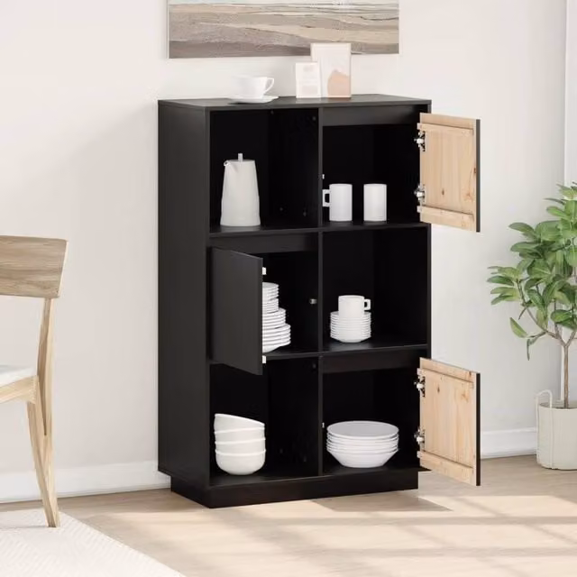 Berkfield Home Black Solid Wood Pine Highboard W/D/H: 74 x 35 x 117 cm