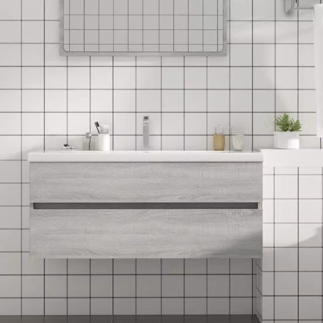 Berkfield Home Grey Sonoma Sink Cabinet, W: 100 cm, D: 38.5 cm, H: 45 cm – 1