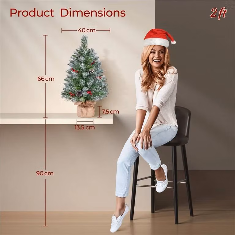 EONLION Set of 2 Pre-Lit Tabletop Christmas Trees with Multicolour LED Lights, White and Green