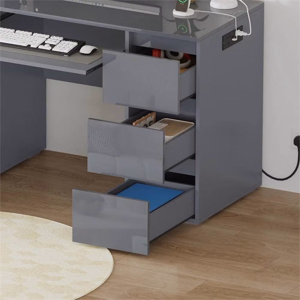 Forgevio Grey High Gloss Modern Dressing Table – 4