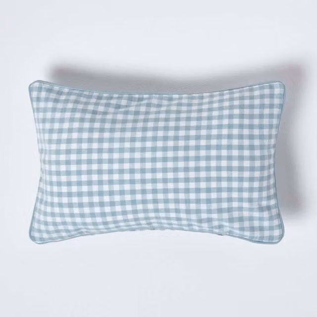 Homescapes Blue Cotton Checked Rectangular Cushion Cover, W: 50 cm, H: 50 cm