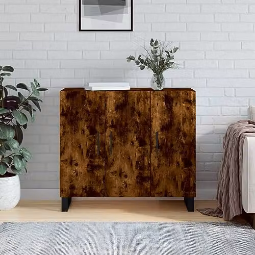 vidaXL Modern Sideboard in Smoked Oak, Brown, W/D/H: 90 x 34 x 80 cm – 2