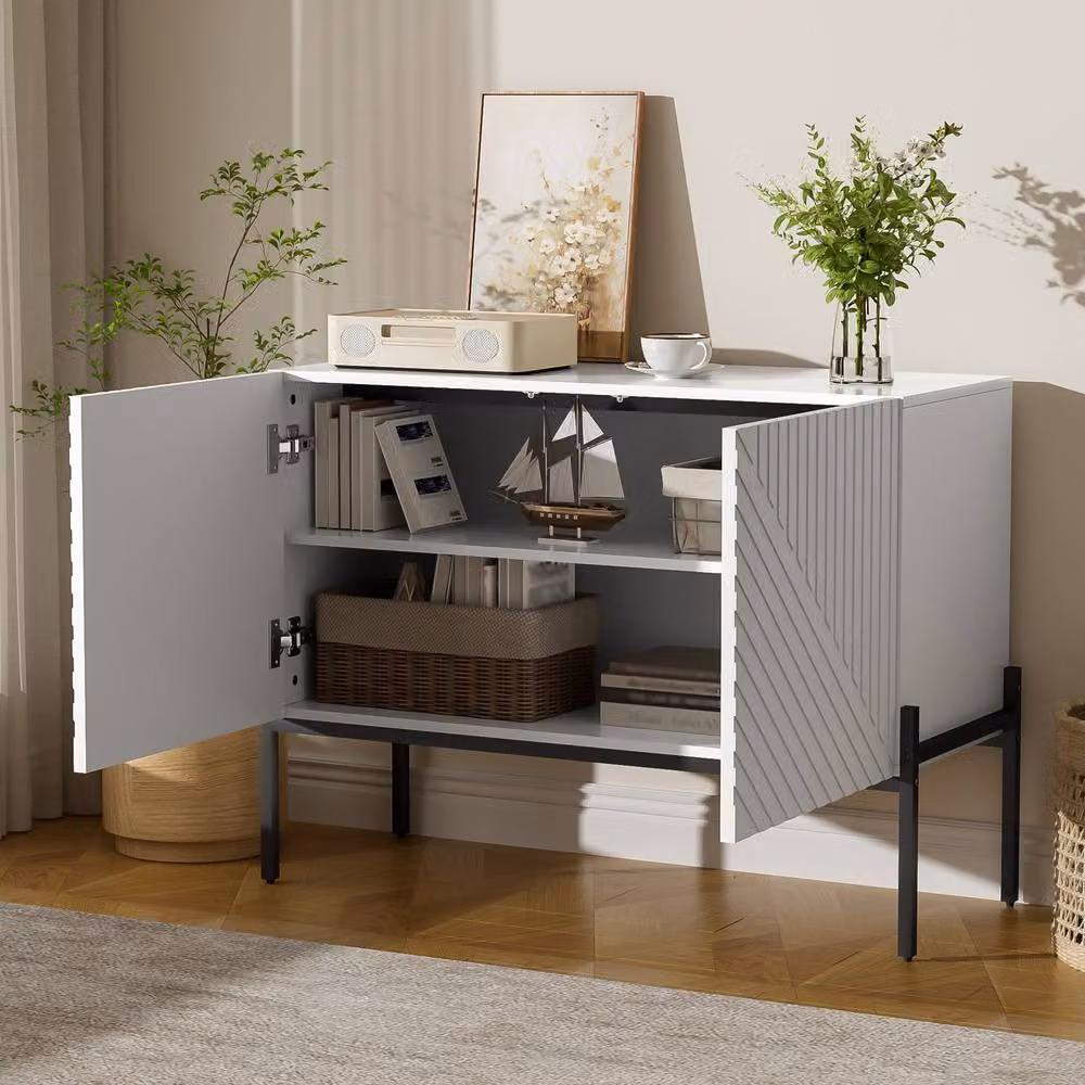 Rolipo Modern White 2 Door Accent Cabinet with Metal Legs – 3