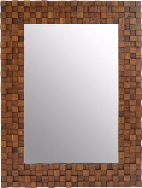 Orsina Rustic Geometric Rectangular Wood Wall Mirror in Brown, H 122.0 cm x W 91.0 cm – 1