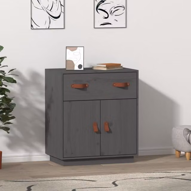 Berkfield Home Grey Rustic Solid Wood Pine Sideboard W/D/H: 65.5 x 40 x 75 cm – 1