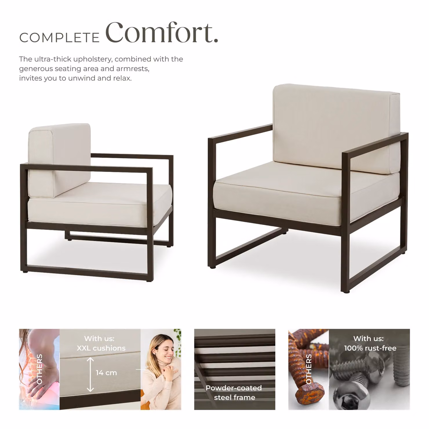 tectake Comosa 2 Seater Garden Chair in Brown with Armrests and Weather-Resistant Cushions – 2