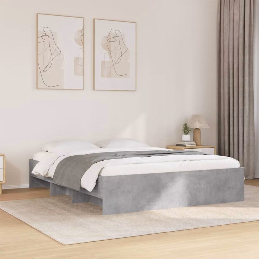 Berkfield Home Durable Bed Frame in Concrete Grey with Side Compartments, W/D/H: 150 x 200 x 35 cm – 2
