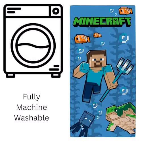 Dreamtex Minecraft Trident Printed Beach Towel in Blue and Multicolour, W/H: 70 x 140 cm – 3
