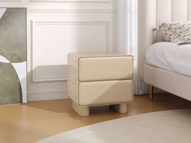 Vente-unique AUNELA Bedside Table with 2 Drawers in Lacquered Beige MDF