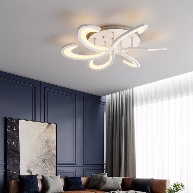Livingandhome Organic Floral LED Flush Ceiling Light, White, 48W