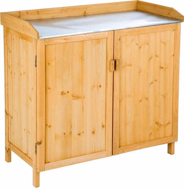 TECTAKE Garden Potting Storage Bench in Brown with Wood and Galvanised Steel