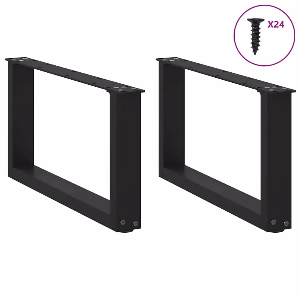 Berkfield Home U-Shaped Coffee Table Legs, 2 Piece Set, Black Matt Steel, H: 60 cm x W: 30.5 cm x D: 31 cm – 2