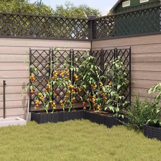 Berkfield Home Garden Planter with Trellis, 5 Piece Set, Black, W/D/H: 120 x 120 x 125.5 cm – 1