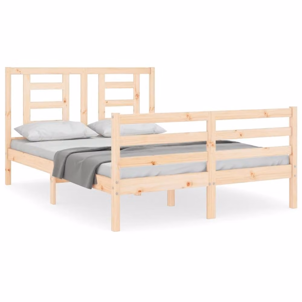 Berkfield Home Beautiful Bed Frame with Headboard in Light Brown Solid Pine Wood, W/D/H: 120 x 200 x 125.5 cm – 2