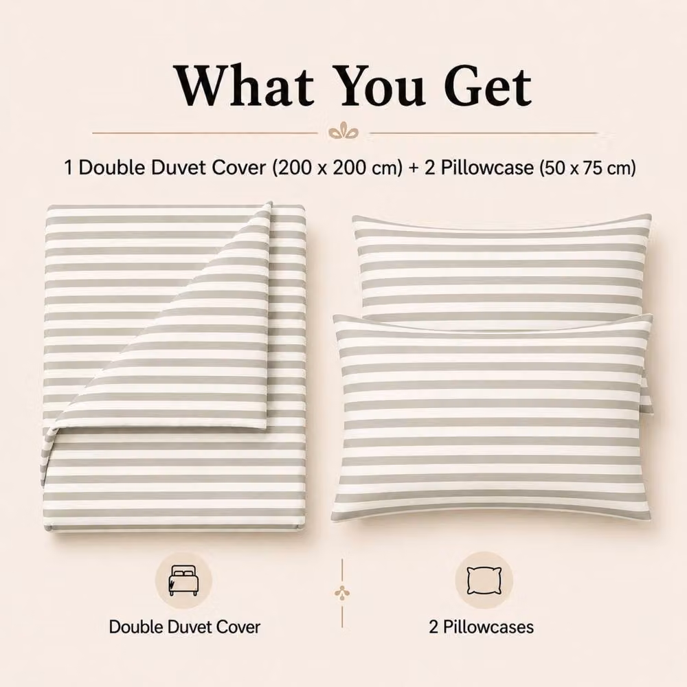 Pamposh Grey Pin Stripe Reversible Microfibre Duvet Cover and Pillowcase Set, W: 140 cm, L: 200 cm – 4