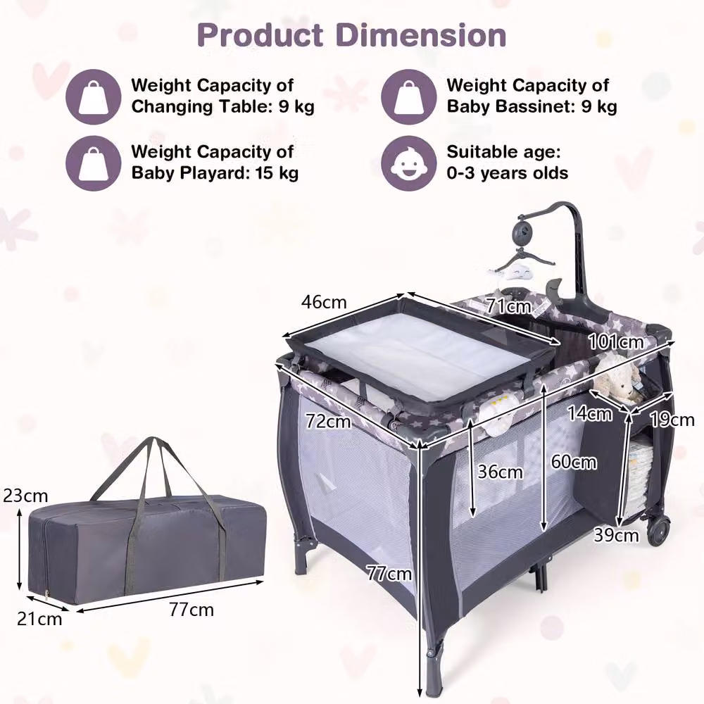 Costway 3 in 1 Foldable Baby Activity Center Playpen with Diaper Changing Table, Grey – 3