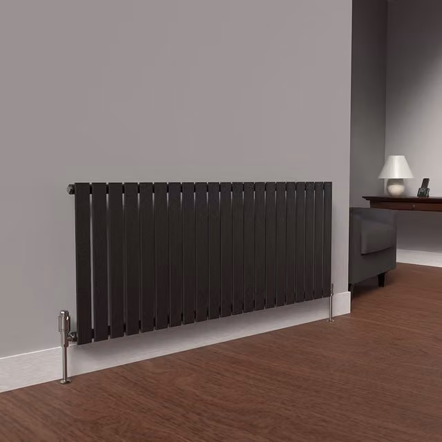 Lux Heat Single Flat Horizontal Steel Radiator in Pewter, W: 1470 mm, H: 600 mm