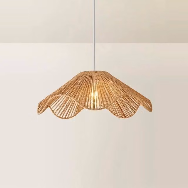 FORGEVIO Easy Fit Rattan Lampshade in Natural Beige and Wood with Clip-On Rustic Design