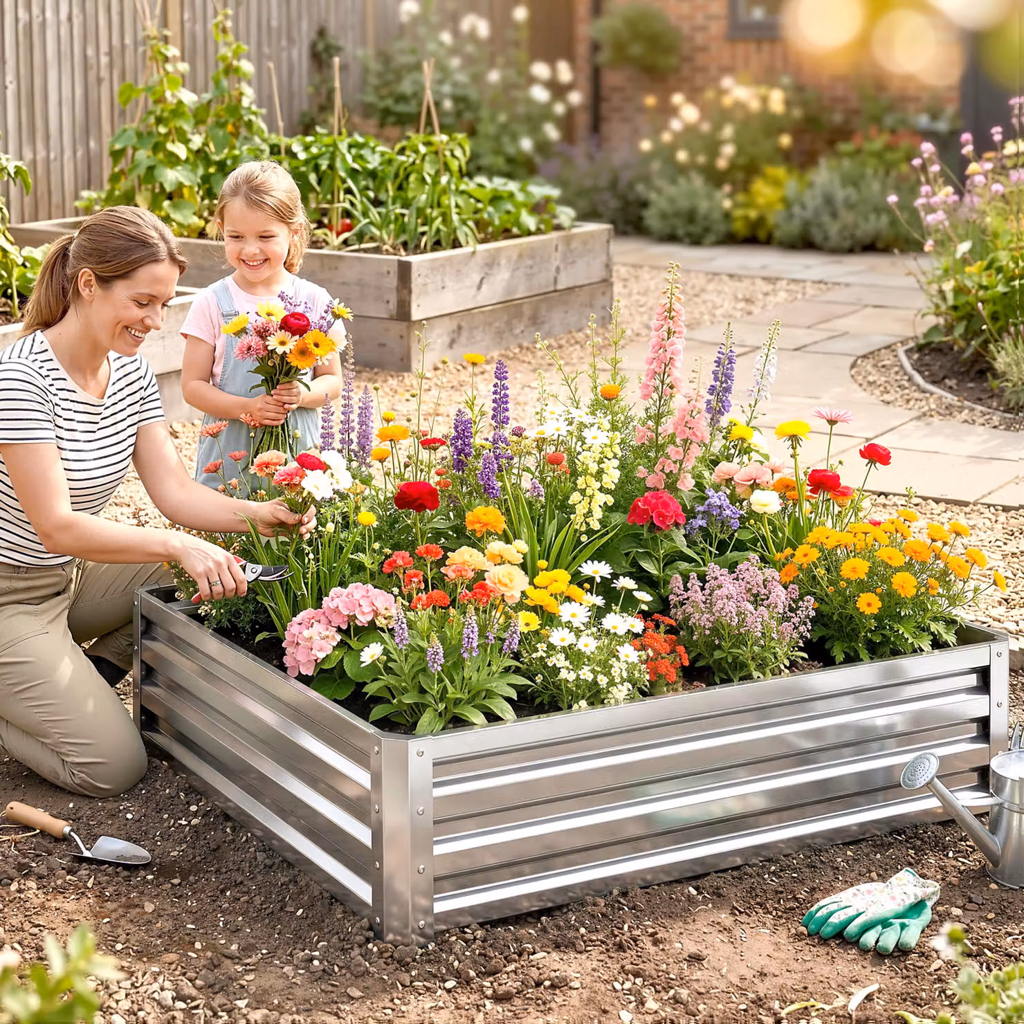 Outsunny Square Raised Garden Bed Box with Galvanised Steel Frame in Silver Tone, W/D/H: 120 x 120 x 30 cm – 2