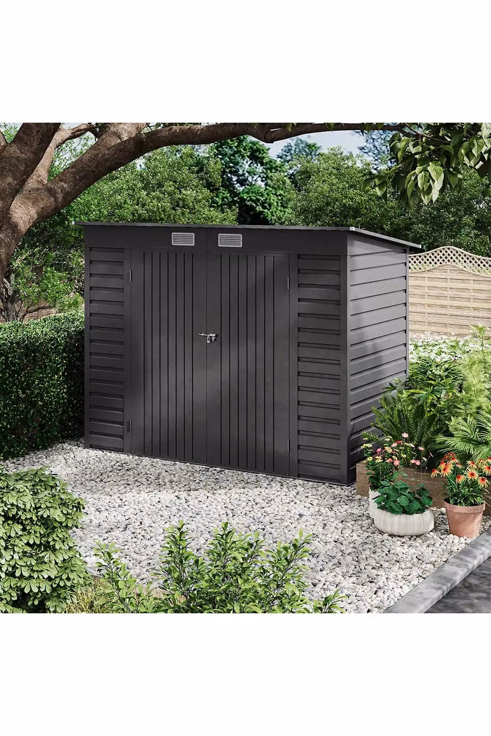 Living and Home Grey Galvanised Steel Pent Outdoor Storage Shed with Dual Doors, W/D/H: 239.5 x 120.5 x 182.6 cm – 2