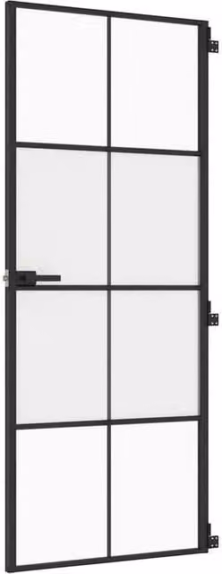 Berkfield Modern Slim Interior Door in Black with Transparent Tempered Glass and Aluminium, W: 83 cm, H: 201.5 cm