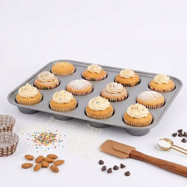 Storm Trading Group Set of 2 Non-Stick 12-Cup Muffin Trays, Silver, Dishwasher Safe