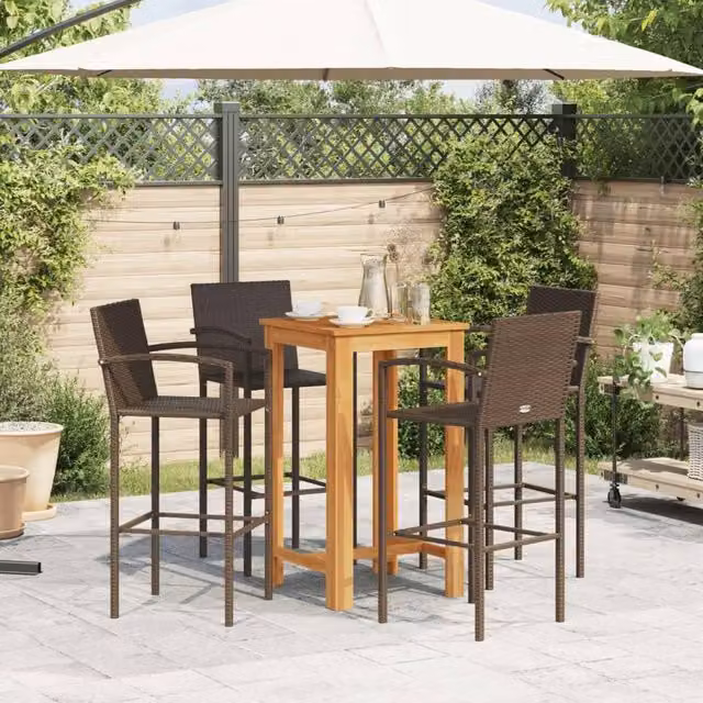 Berkfield Home Beautiful 5 Piece Brown Acacia Wood and Poly Garden Bar Set