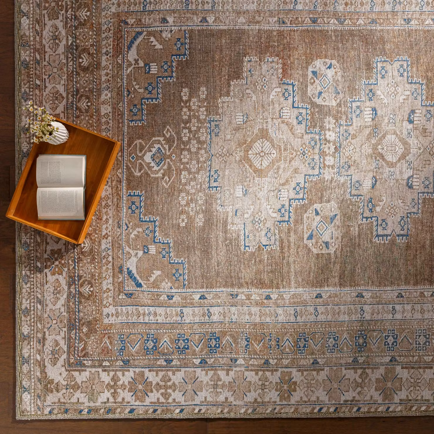 Livabliss Washable Vintage Boho Living and Dining Room Rug in Brown, Grey and Blue, W/D/H: 120 x 170 cm – 4