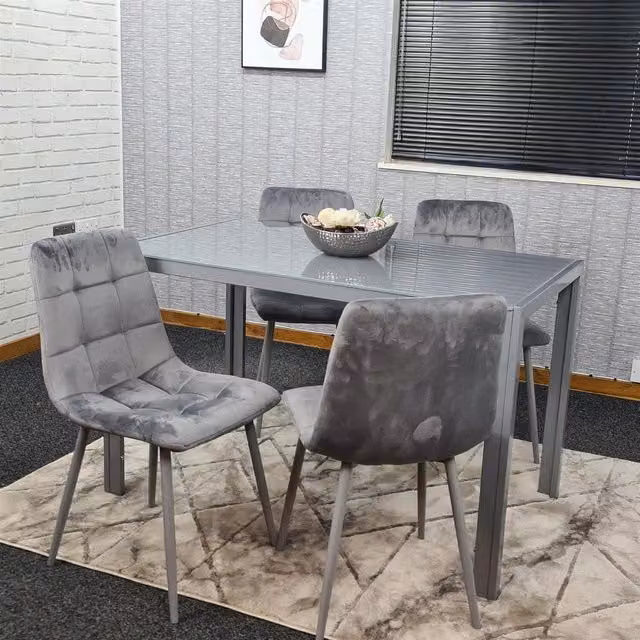 Kosy Koala Modern Grey Rectangular Glass Dining Table Set with 4 Chairs