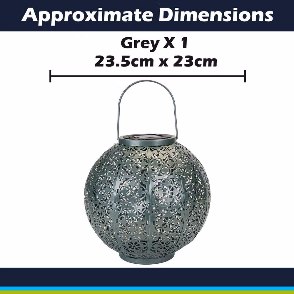 VFM e-Store Modern Solar LED Garden Lantern in Grey, Metal, W/D/H: 23.5 x 23.0 x 23.5 cm – 2
