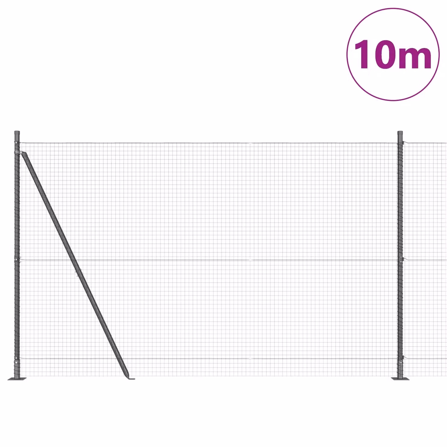 Berkfield Home Welded Wire Fence with 7 Flanged Posts, Grey Steel, W: 10 m, H: 1.4 m – 3