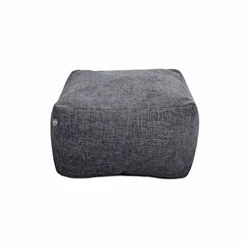 rucomfy Beanbags Weave Ottoman Bean Bag in Grey, Modern Fabric Pouffe Footstool, W/D/H: 60 x 60 x 36 cm – 1