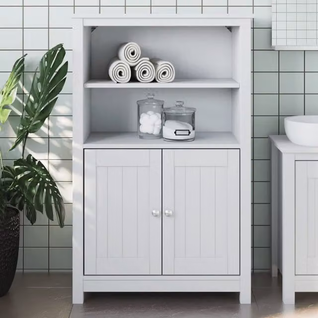 Berkfield Home BERG White Bathroom Cabinet in Solid Pine Wood, W/D/H: 69.5 x 34 x 110 cm – 1