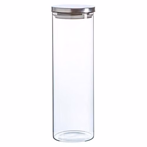 Argon Tableware Scandi Airtight Glass Storage Jar with Silver Metal Lid, 2 Litre