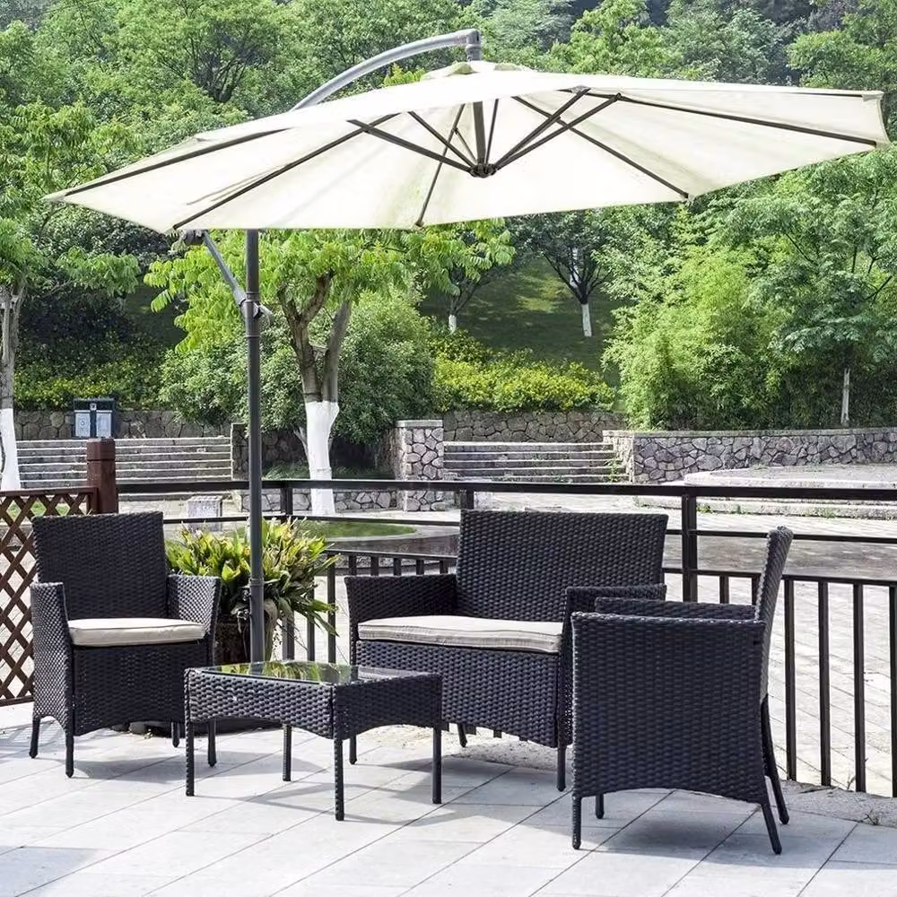 FLAVORA Modern Grey Rattan Garden Furniture Sofa Set – 4