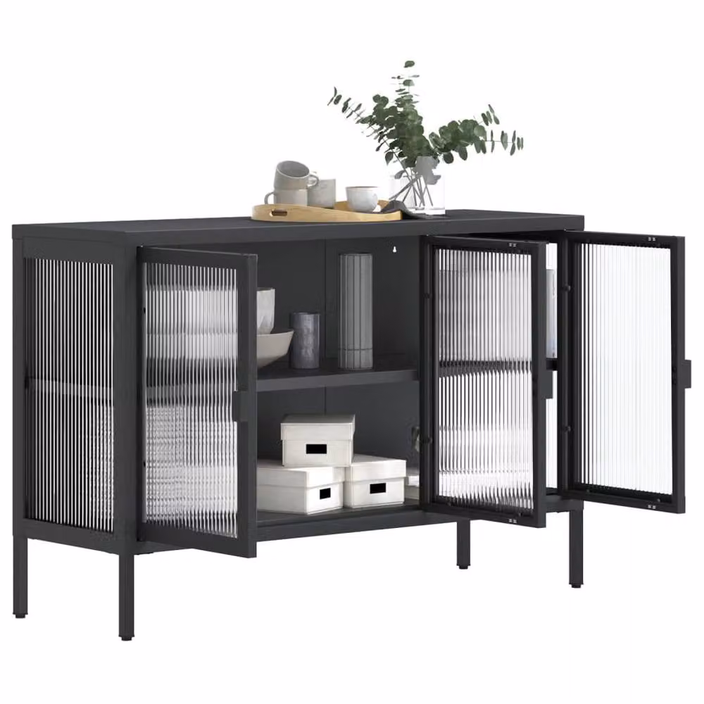 Berkfield Home Modern Black Sideboard with Glass and Metal, W/D/H: 105 x 35 x 70 cm – 4