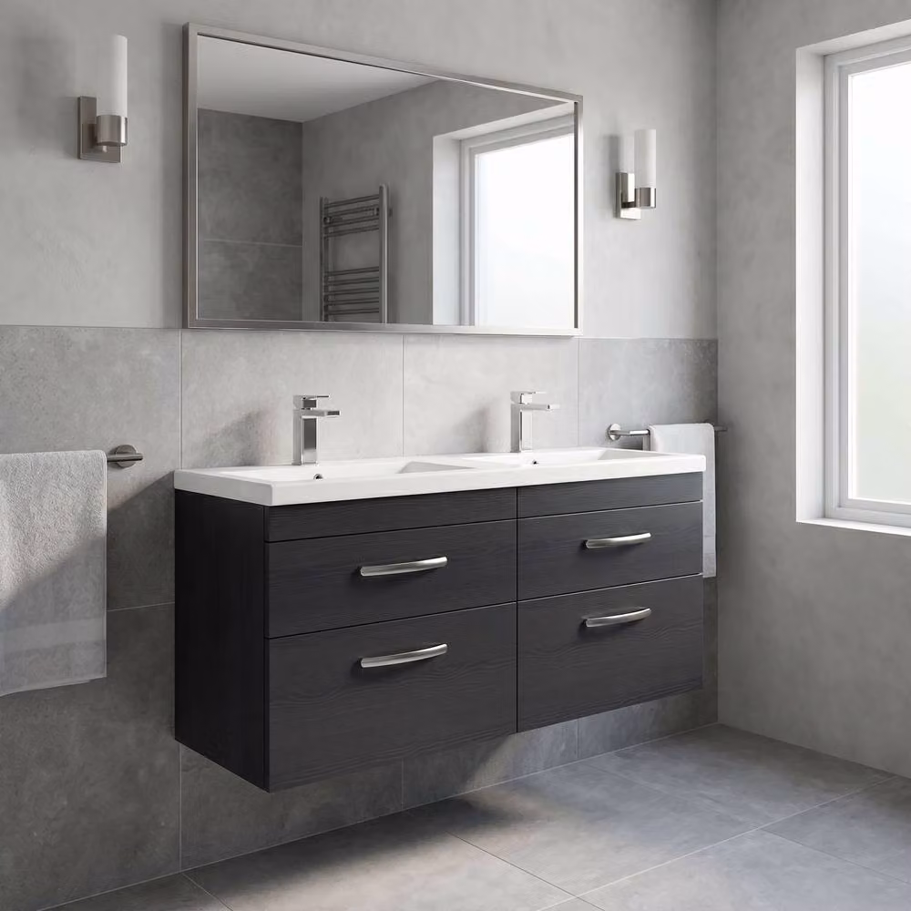 Balterley Millwich Wall Hung 4 Drawer Vanity Basin Unit with LED Lighting, Black, W: 120 cm, D: 58.61 cm, H: 40 cm – 2