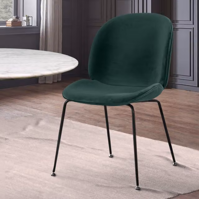 Fusion Living Modern Green Velvet Dining Chair with Black Metal Legs