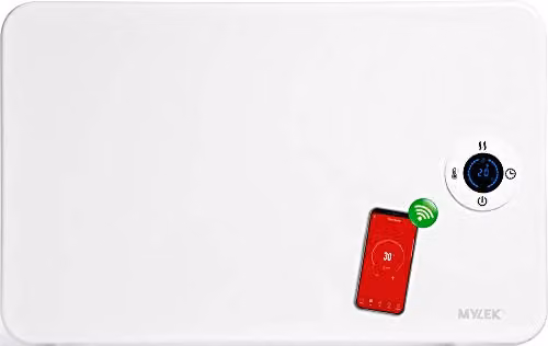 MYLEK Smart WiFi Electric Panel Convector Heater with Timer, Thermostat and App Control, 1000W, White, W: 60 cm, H: 38 cm, D: 8 cm