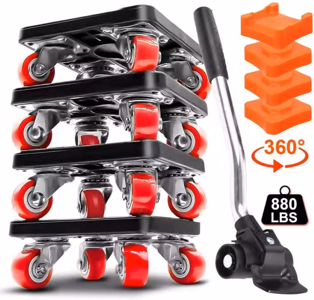 NESTLUNE 9-Piece Heavy Duty Furniture Dolly Moving Tool Set, Black, W: 52 cm, D: 52 cm, H: 32.5 cm