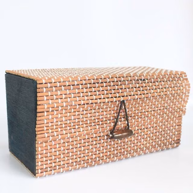 KDMK Handcrafted Open Weave Bamboo Candle Gift Boxes in Brown