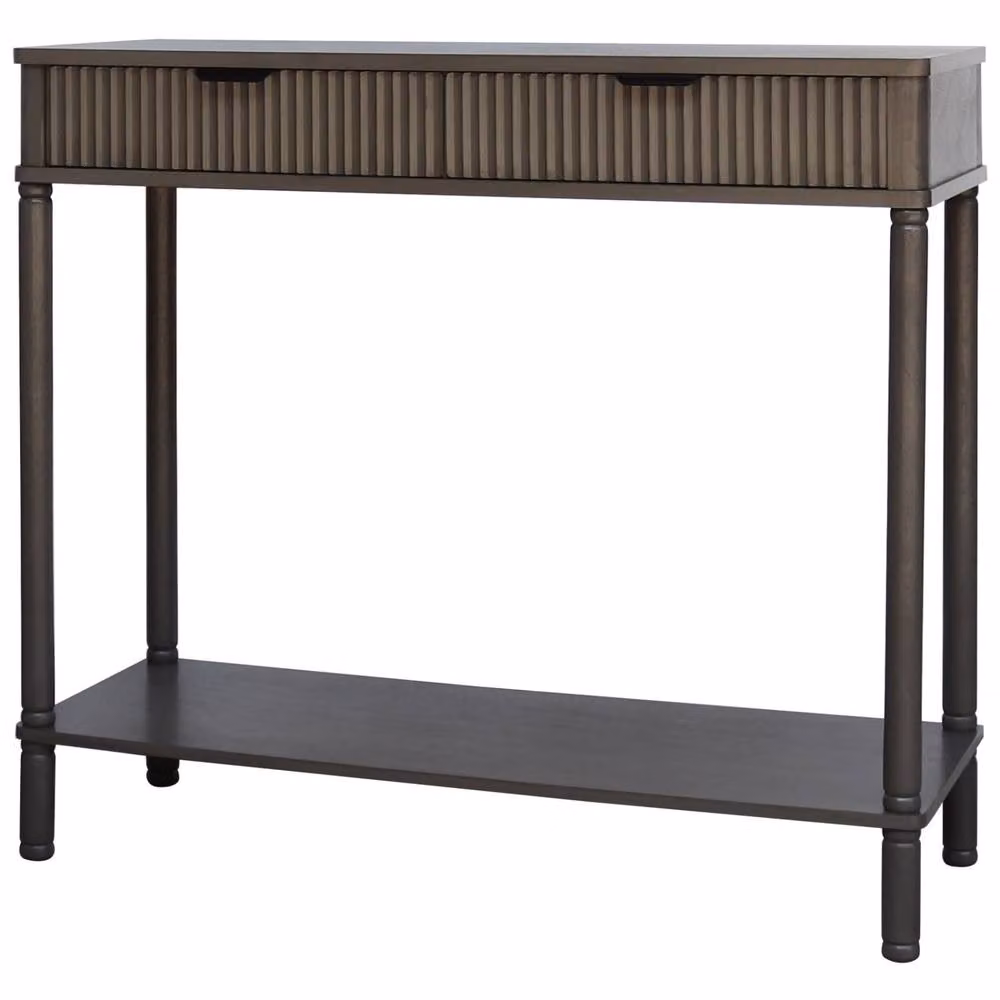 Wyld Haus Sagevale 2 Drawer Ribbed Console Table with Bottom Shelf in Brown, W/D/H: 11.5 x 33.0 x 80.0 cm – 2