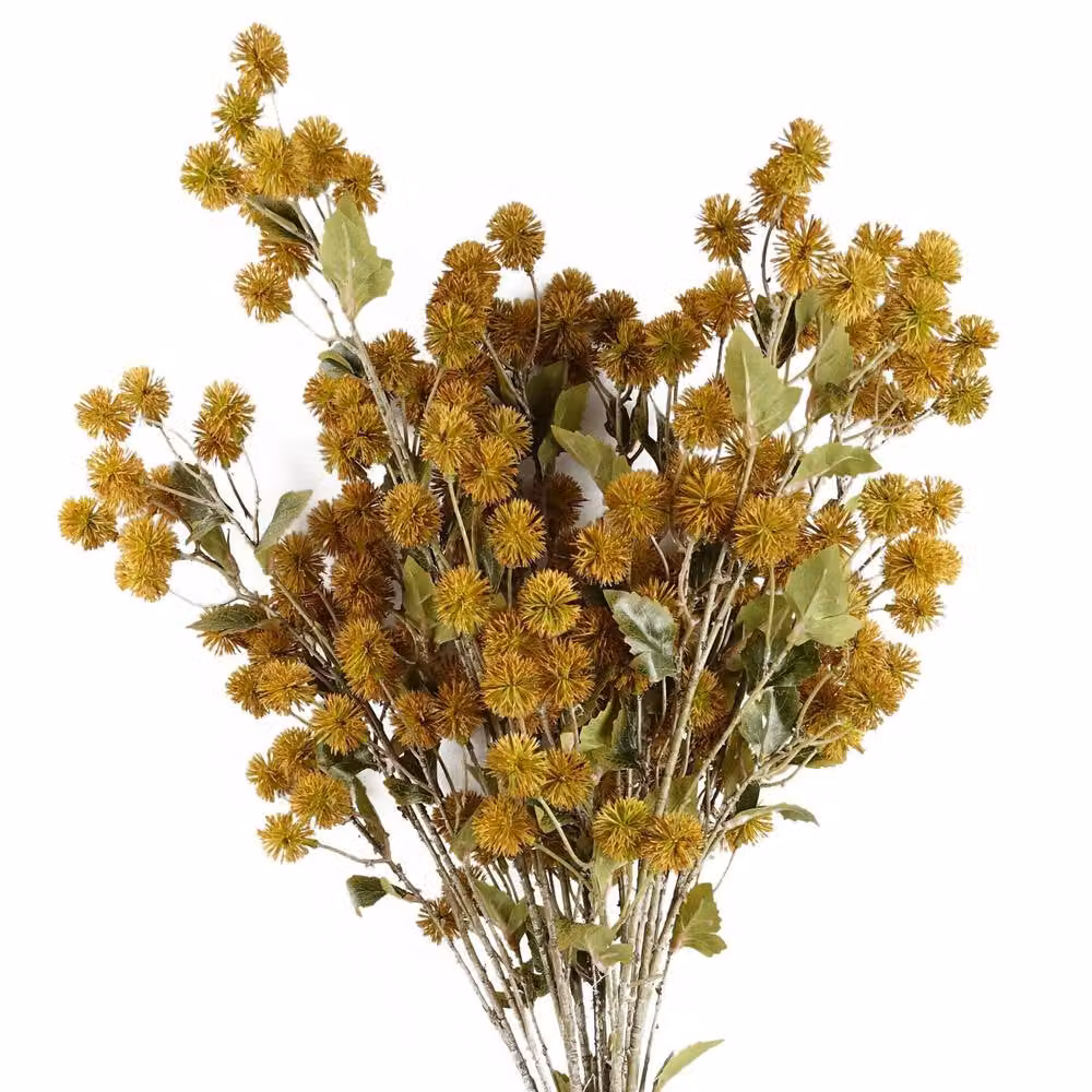 Leaf Premium Yellow Artificial Craspedia Stems, Pack of 6, Height: 85 cm – 3