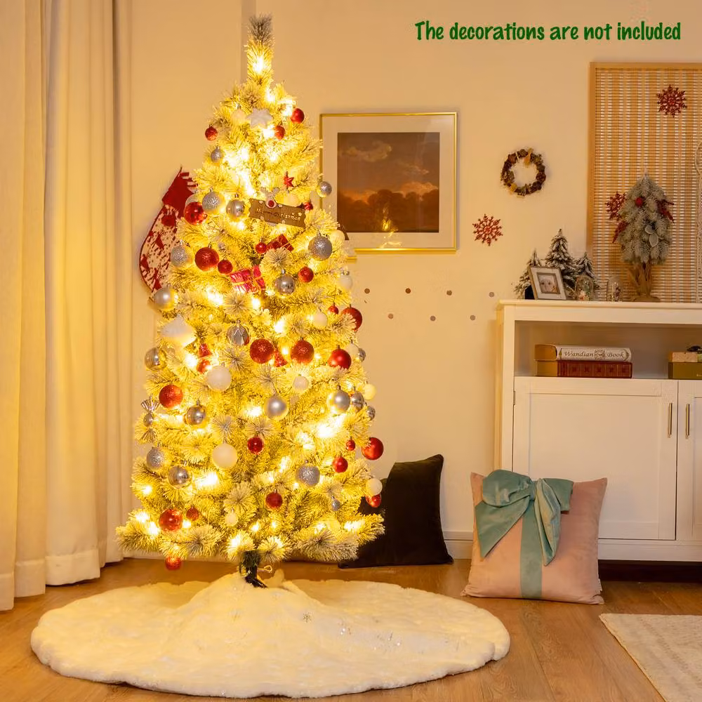 Gymax 185 cm Illuminated Green Christmas Tree with Multicolour Snowflakes – 3