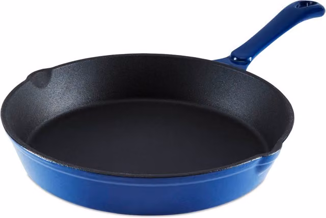 Barbary Oak Enamelled Cast Iron Frying Pan with Pouring Spout, Blue, Diameter: 26 cm