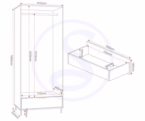 Seconique Madrid 2 Door 1 Drawer Mirrored Wardrobe in Grey and White Gloss – 2